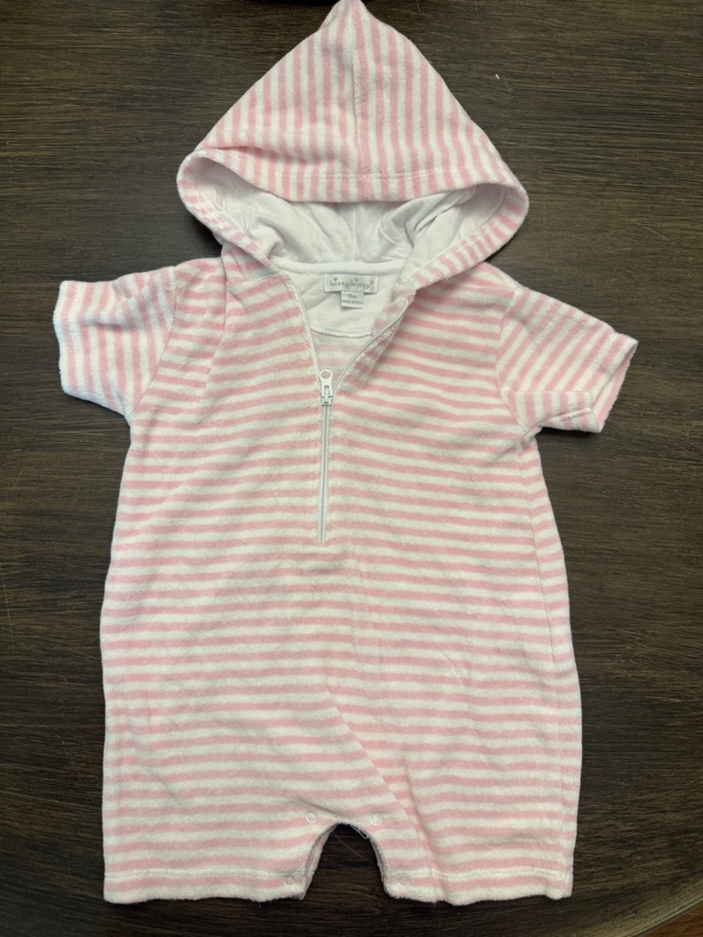 Kissy Kissy Pink and White Striped Hooded Baby Sleep Romper